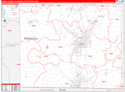 Janesville-Beloit Metro Area Wall Map Red Line Style 2026